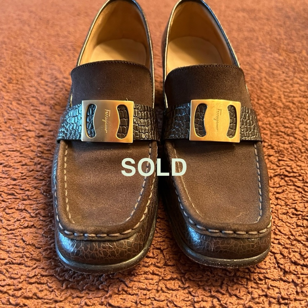 Ferragamo brown leather loafers, size 8.5